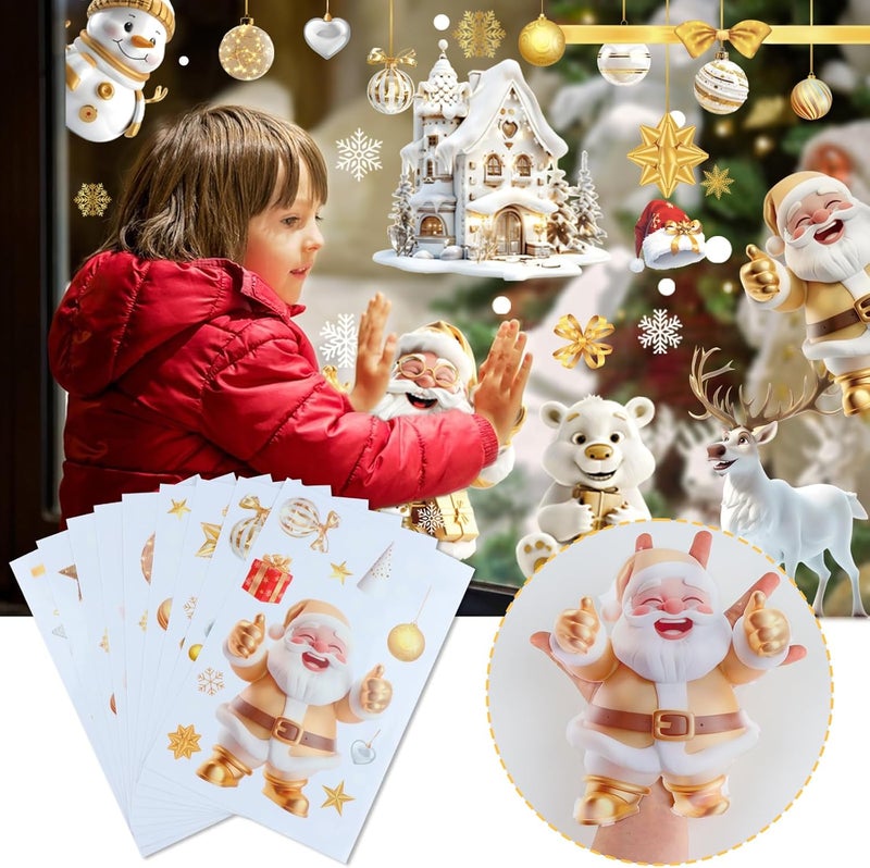 DADILL Christmas Window Clings - 159 PCS Double-Side Decorations for Glass Windows, 3D Golden Santa Claus Xmas Decals for Indoor Shop Party Decor, New Year White Stickers Supplies - Image 4